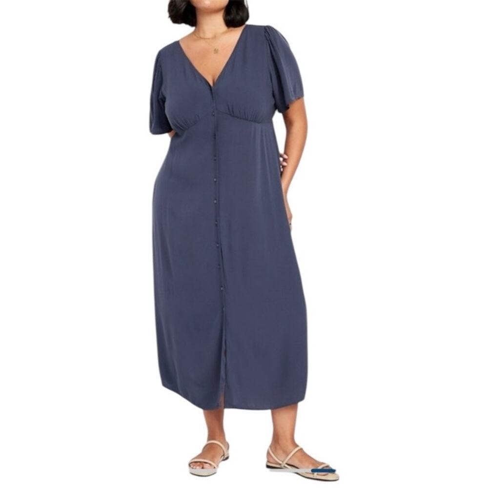 Old Navy Blue Volcanic Glass Waist Defined Midi Dress Sz.XXL NWT